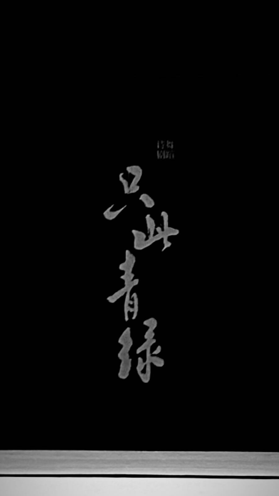 暗い幕に浮かぶ「只此青緑」の文字