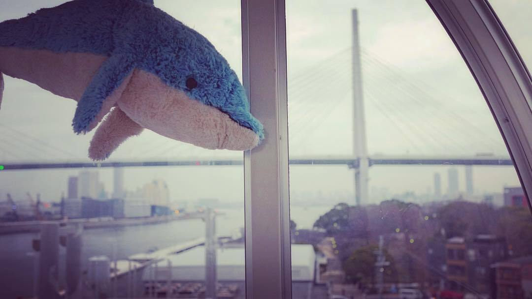 窓ぎわのぬいぐるみと、海にかかる橋
