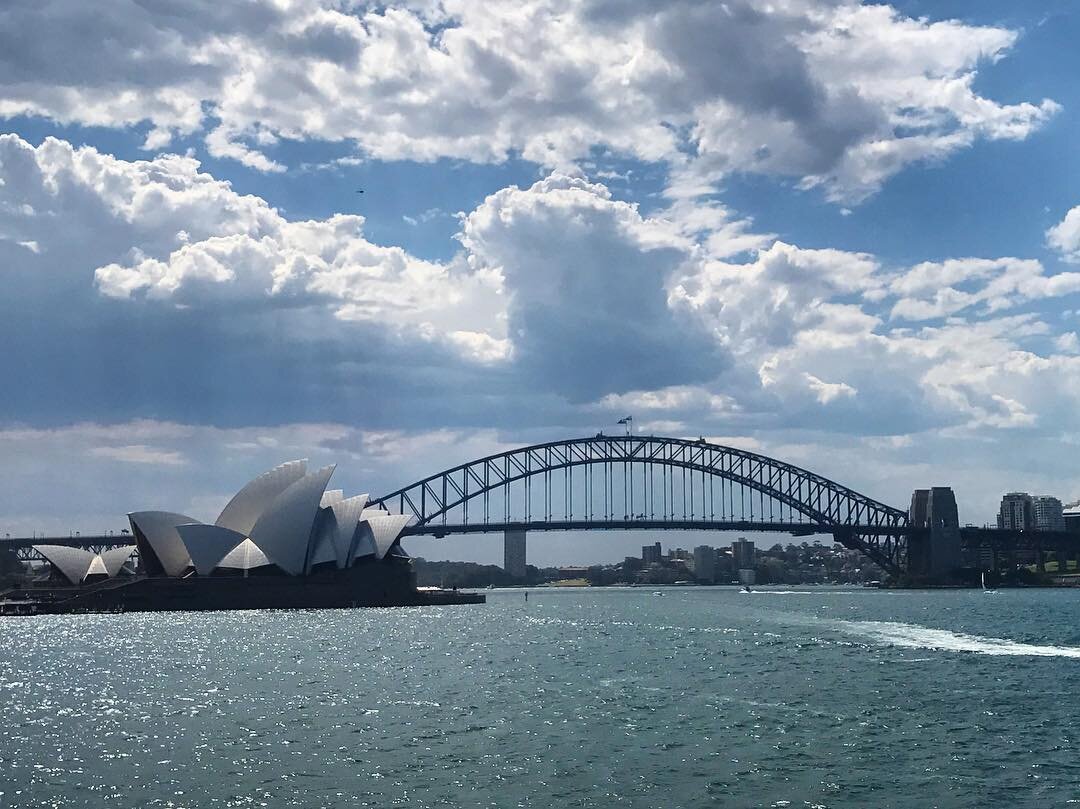 海の向こうのオペラハウスとハーバーブリッジ