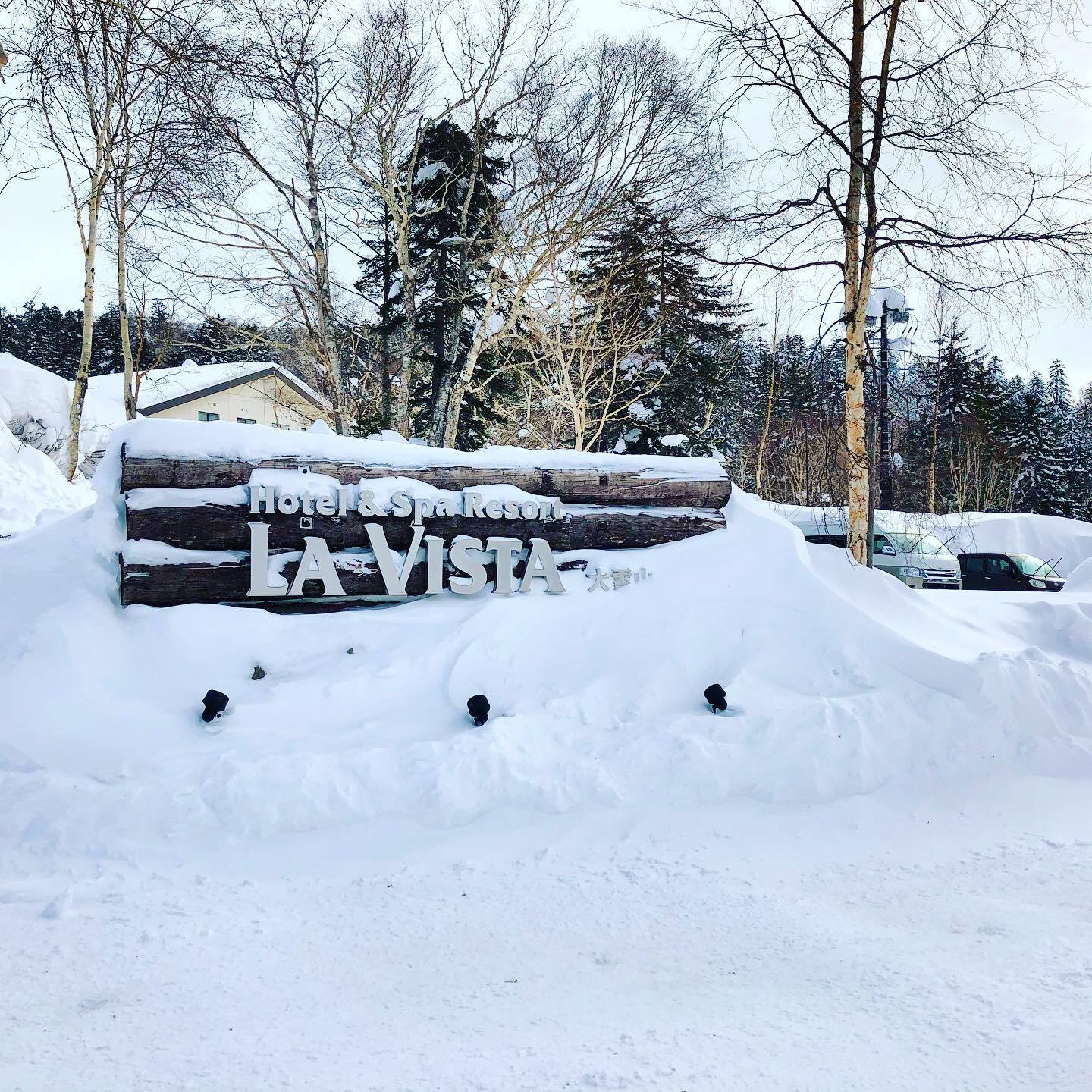 雪にうもれた「LA VISTA」の看板