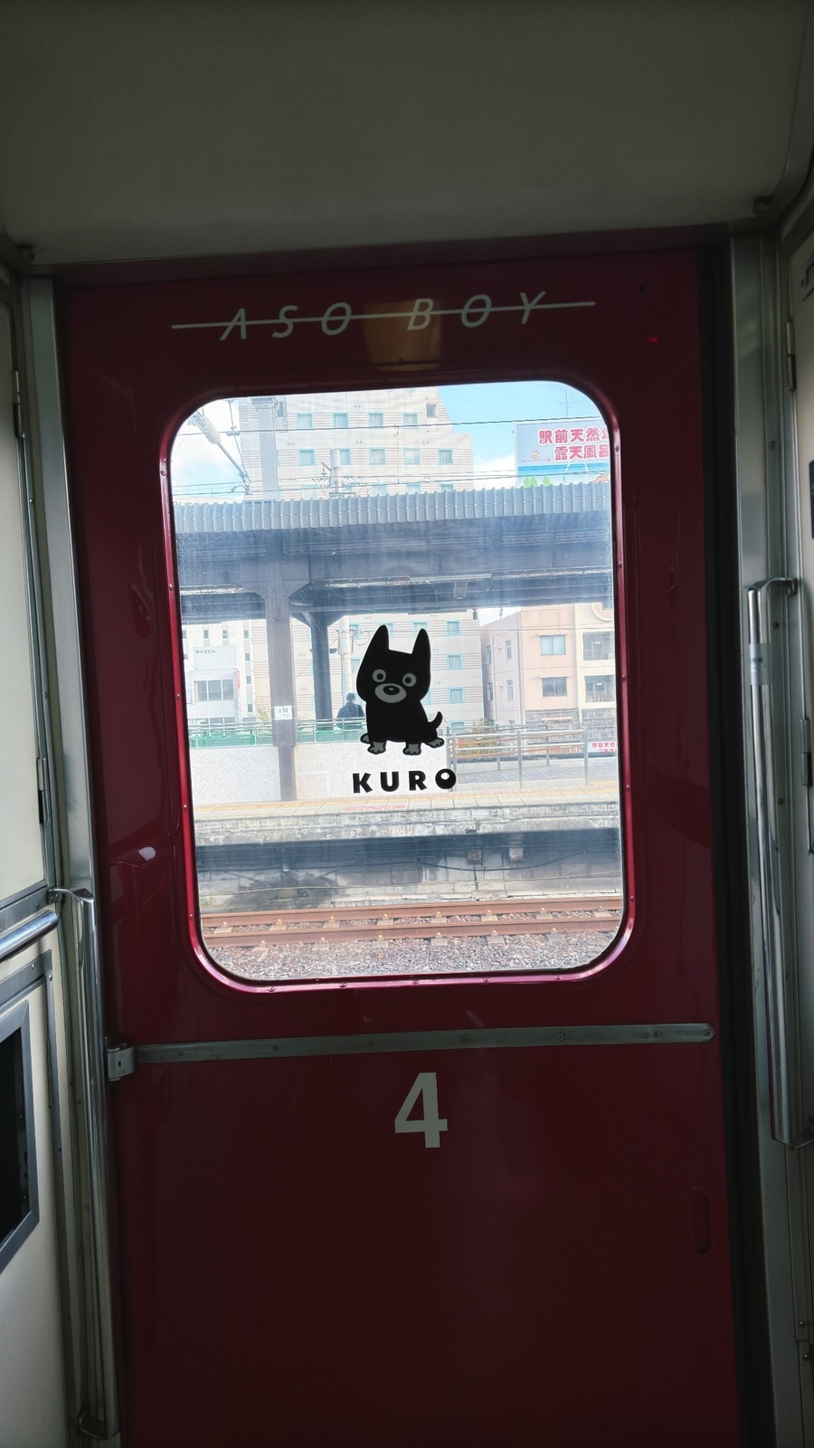 赤い扉の窓に、くろちゃん